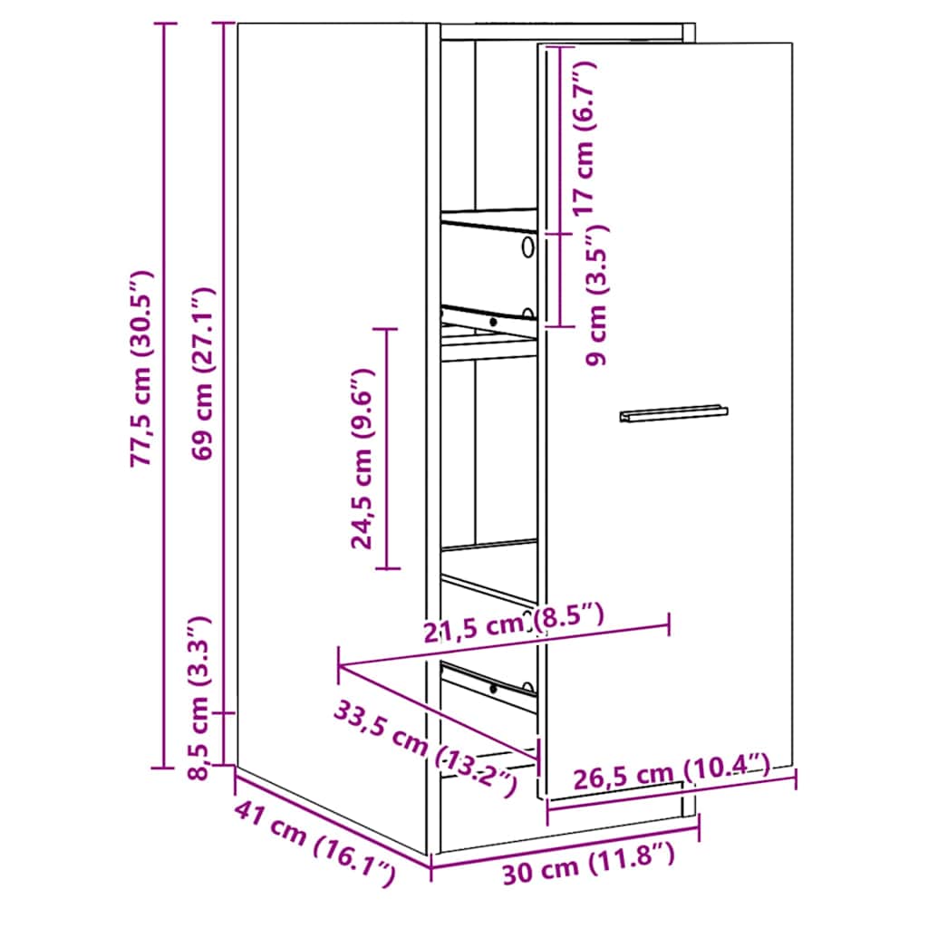 vidaXL Συρταριέρα Γενικής Χρήσης Artisian Δρυς 30x41x77,5 εκ. Επ. Ξύλο