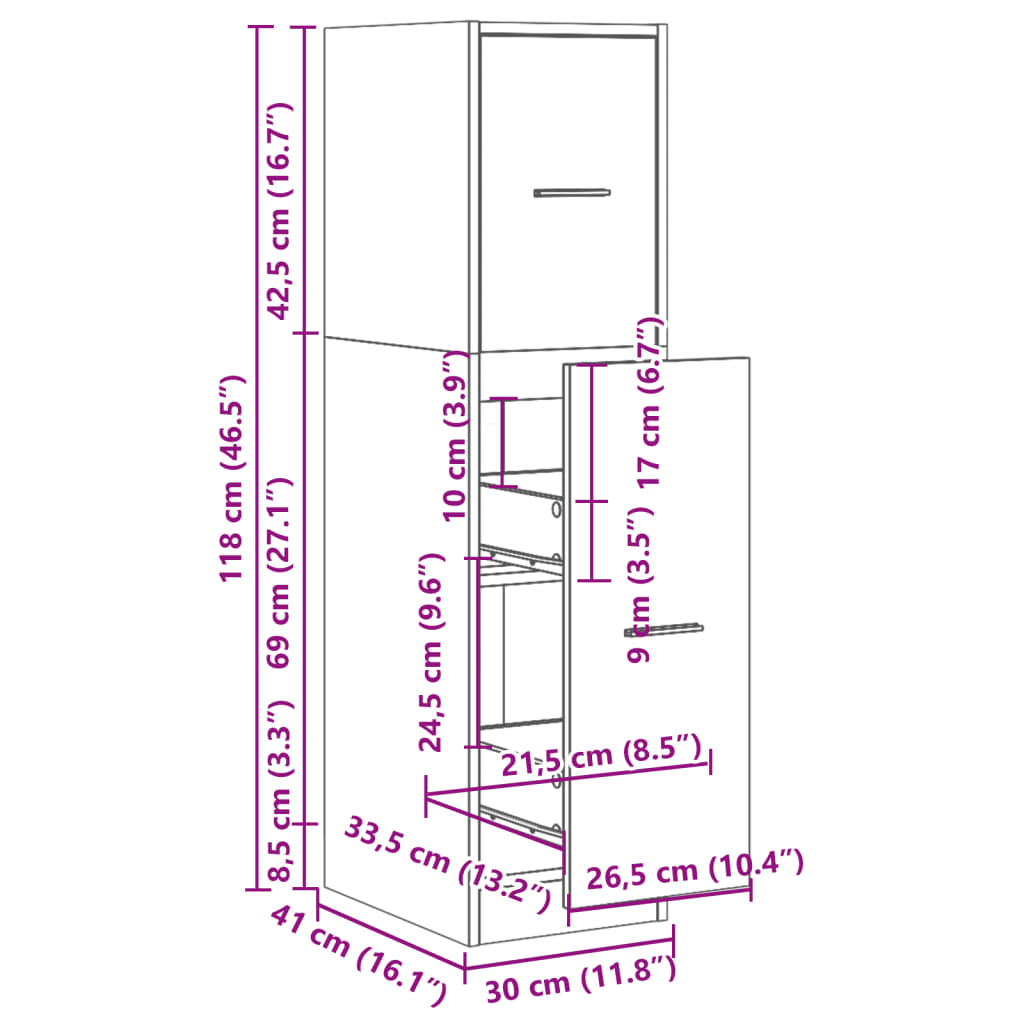 vidaXL Συρταριέρα Γενικής Χρήσης Sonoma Δρυς 30x41x118 εκ Επεξ. Ξύλο