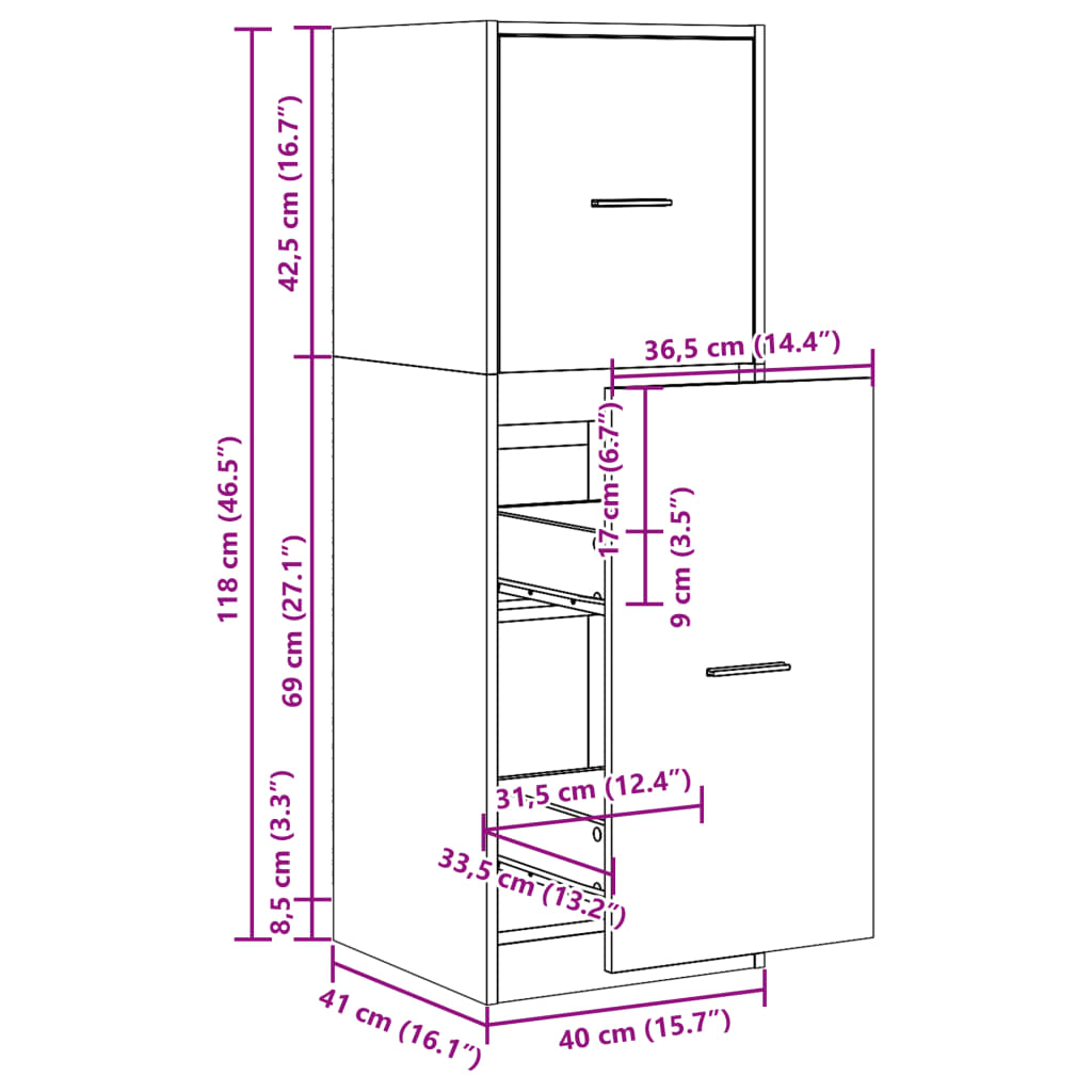 vidaXL Συρταριέρα Γενικής Χρήσης Sonoma Δρυς 40x41x118 εκ Επεξ. Ξύλο