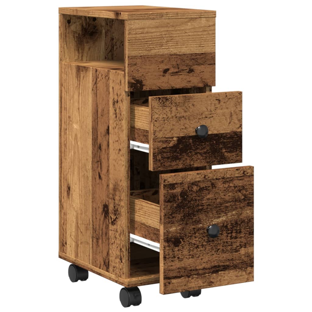 vidaXL Ντουλάπι Μπάνιου Στενό με Ροδάκια Όψη Παλαιού Ξύλου Επεξ. Ξύλο