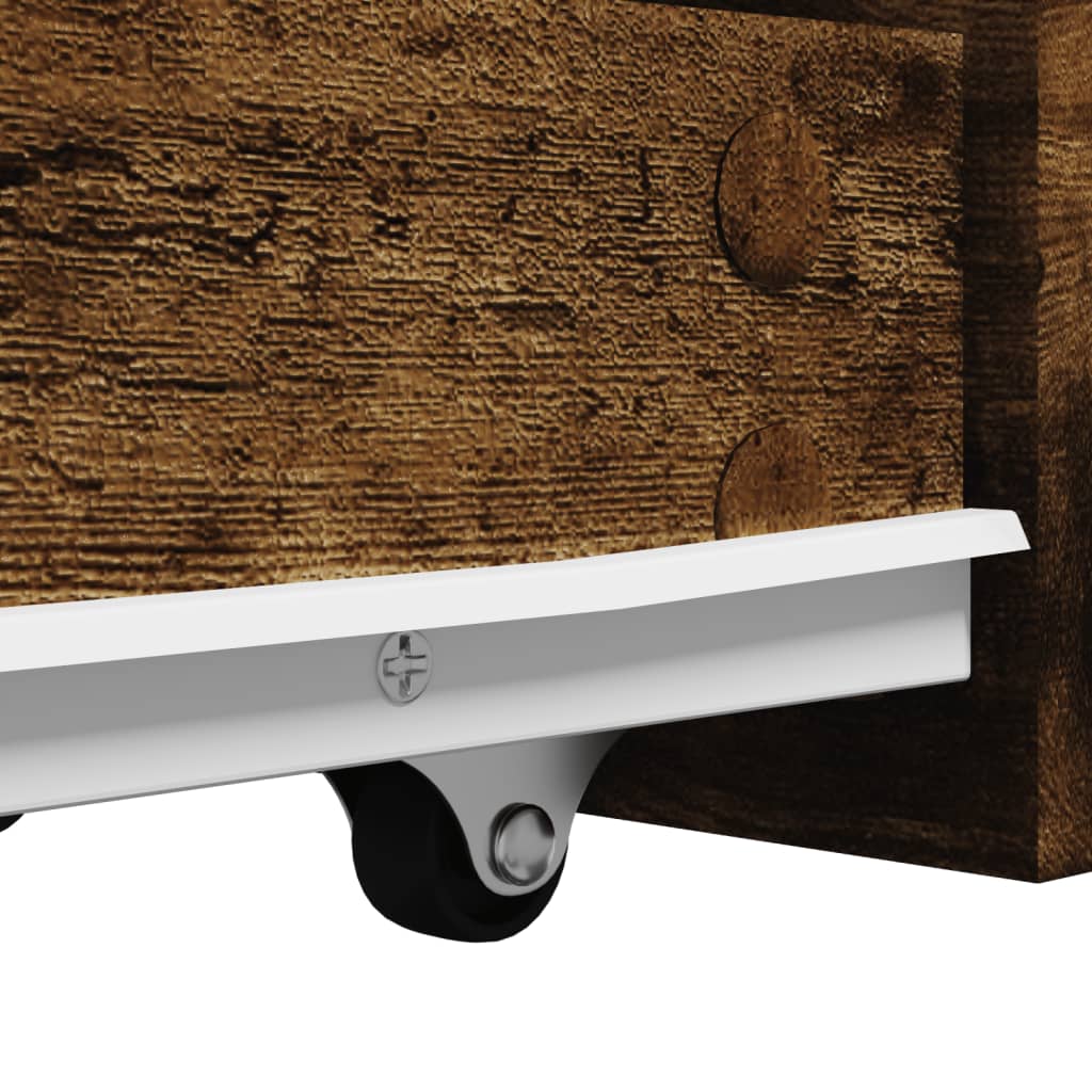 vidaXL Ντουλάπι Μπάνιου Στενό με Ροδάκια Καπνιστή Δρυς Επεξ. Ξύλο