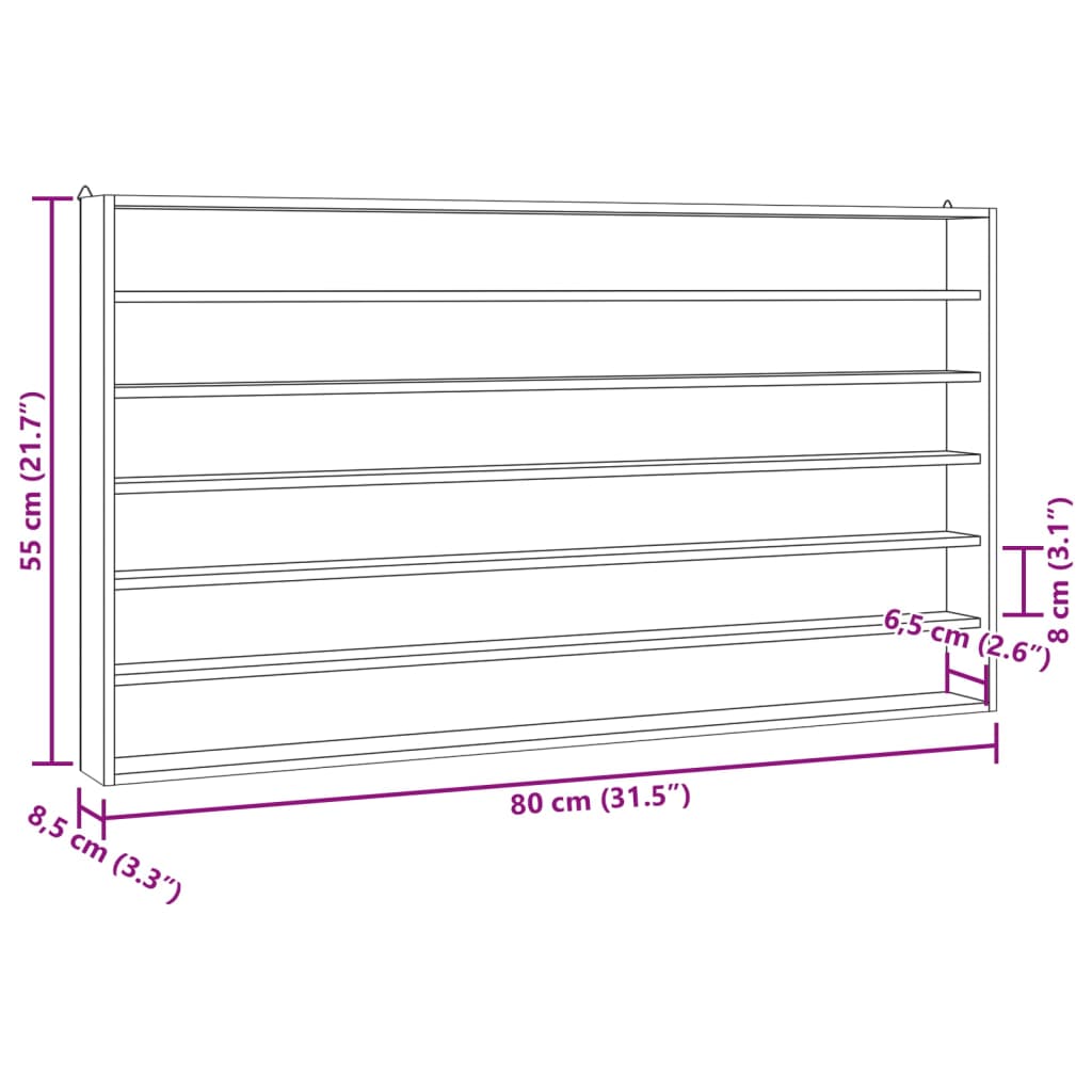 vidaXL Ξύλινη συλλεκτική προθήκη με 6 ράφια 80x8,5x55 εκ.
