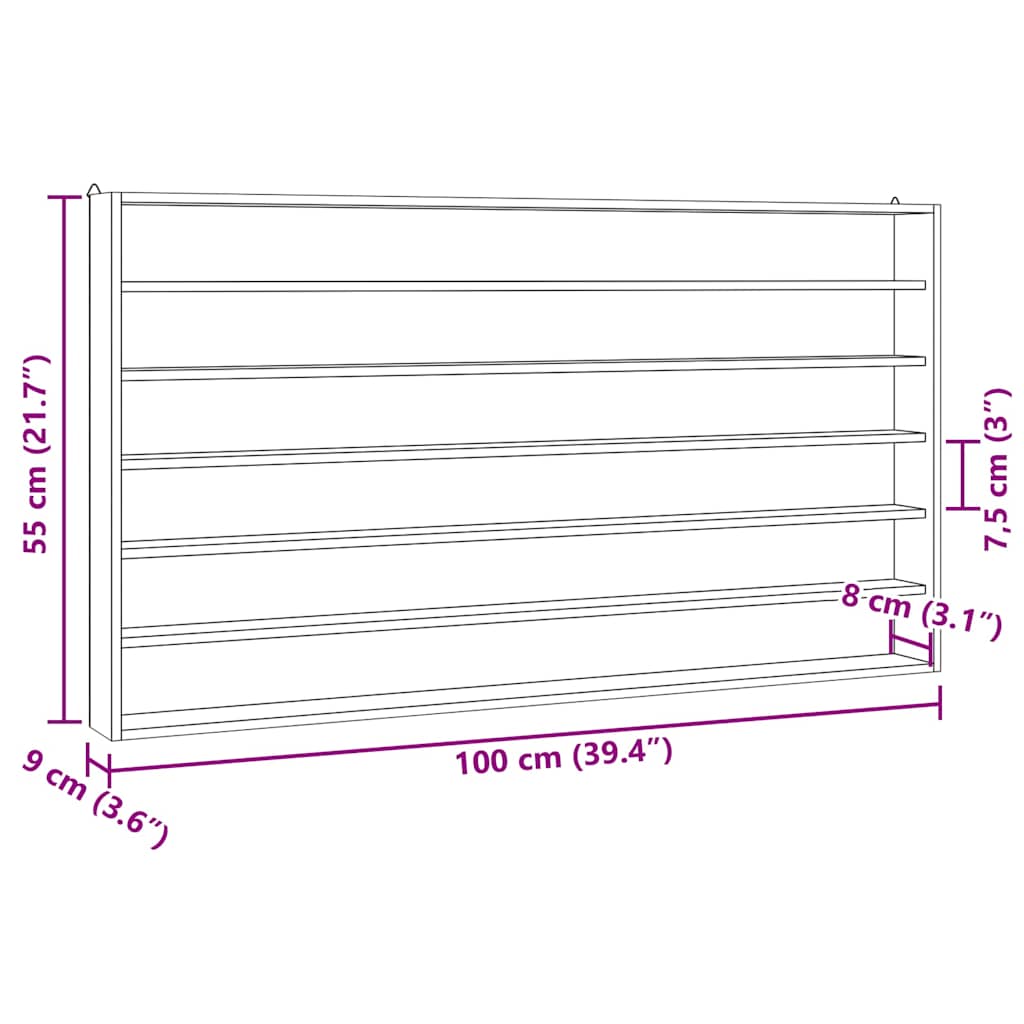 vidaXL Ξύλινη συλλεκτική βιτρίνα με 6 ράφια 100x9x55 εκ.
