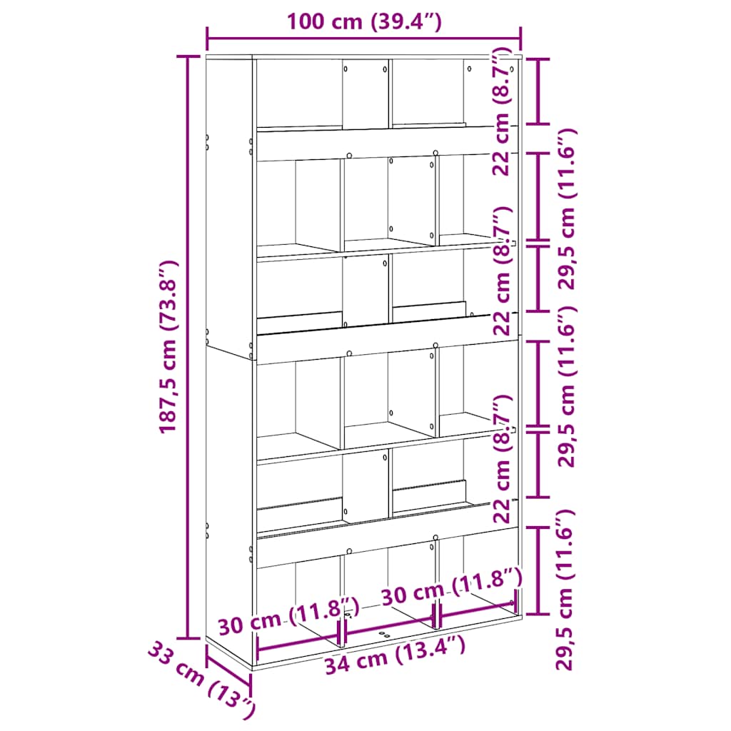 vidaXL Βιβλιοθήκη Αρτισιανή Δρυς 100x33x187,5εκ από Επεξεργασμένο Ξύλο