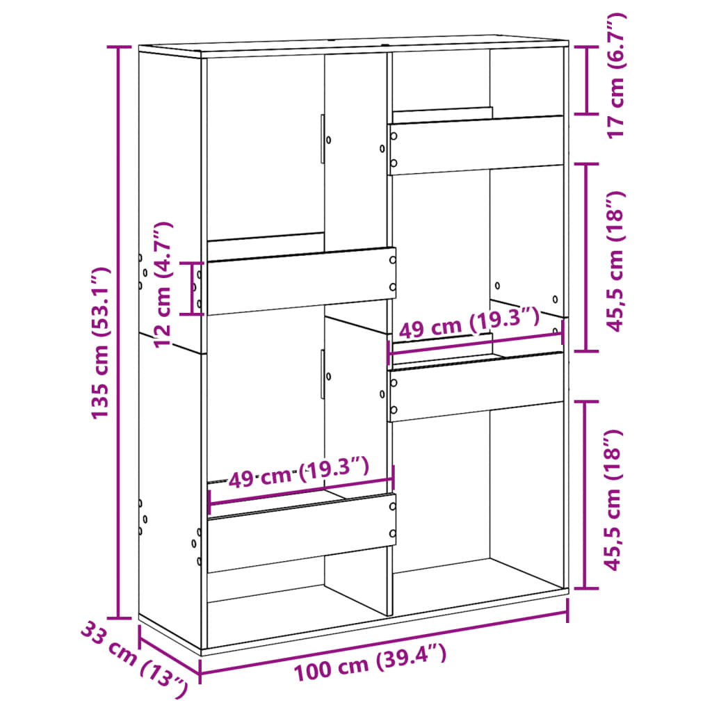 vidaXL Βιβλιοθήκη Αρτισιανή Δρυς 100x33x135 εκ. Επεξ. Ξύλο