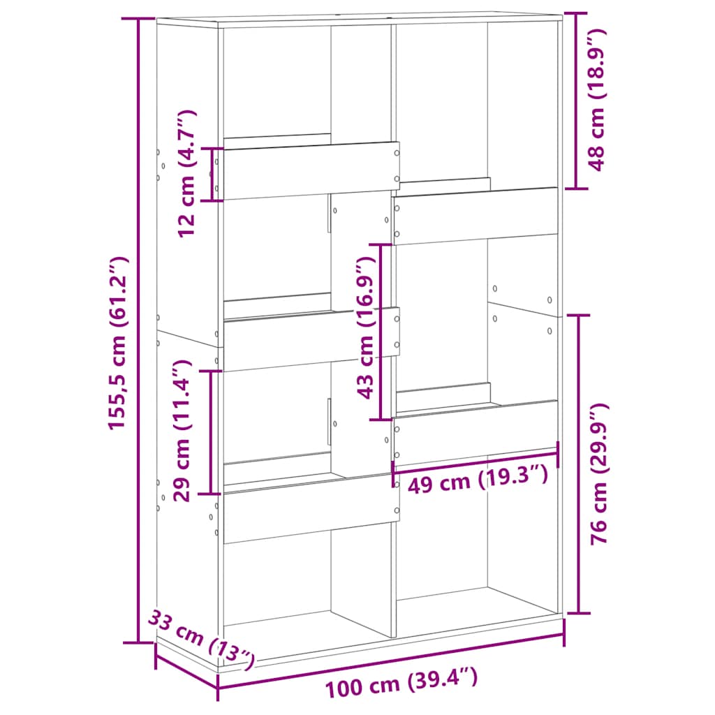 vidaXL Βιβλιοθήκη Αρτισιανή Δρυς 100x33x155,5εκ από Επεξεργασμένο Ξύλο