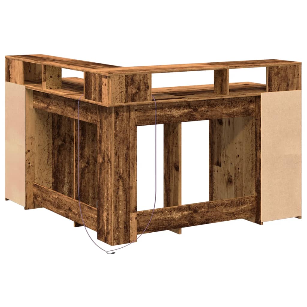 vidaXL Γραφείο με LED Όψη Παλαιού Ξύλου 130x130x91 εκ. Επεξεργ. Ξύλο