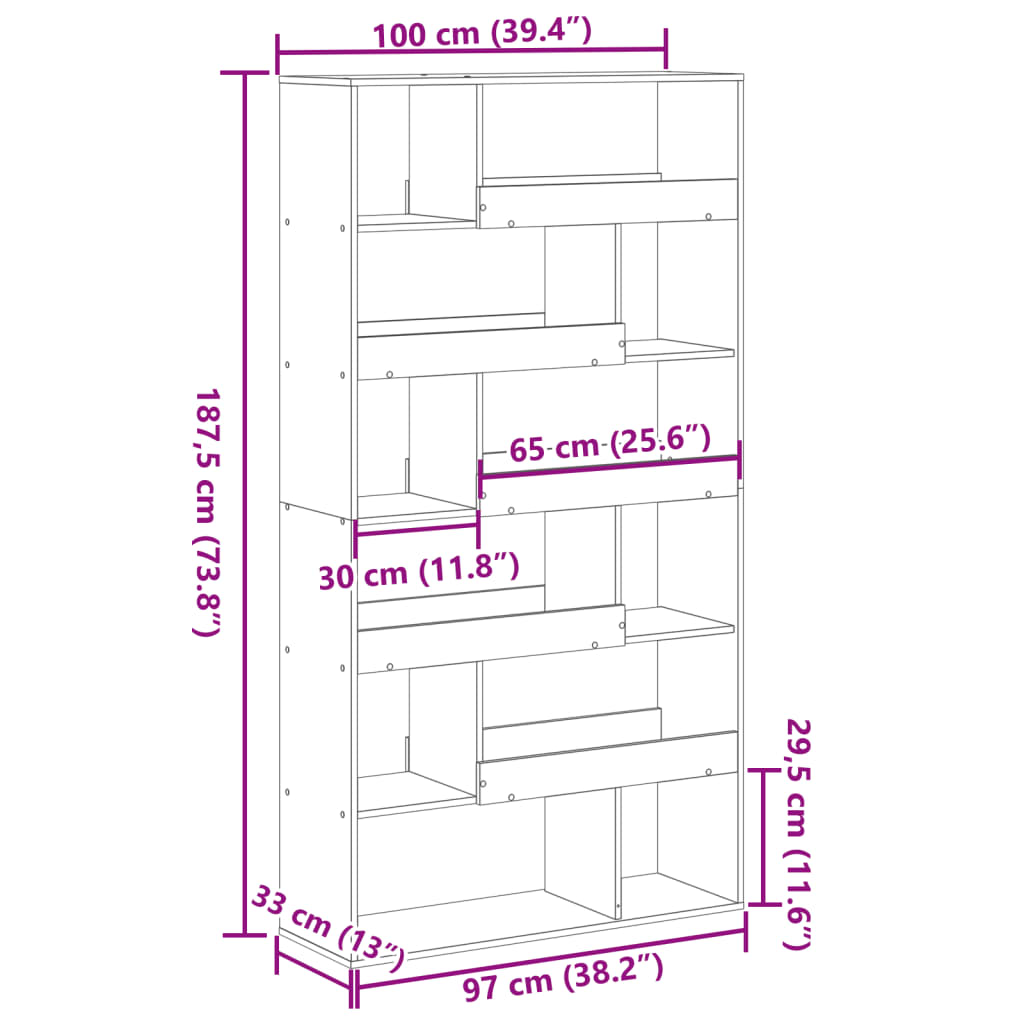 vidaXL Βιβλιοθήκη/Διαχωριστικό Χώρου Μαύρη 100x33x187,5 εκ. Επεξ. Ξύλο