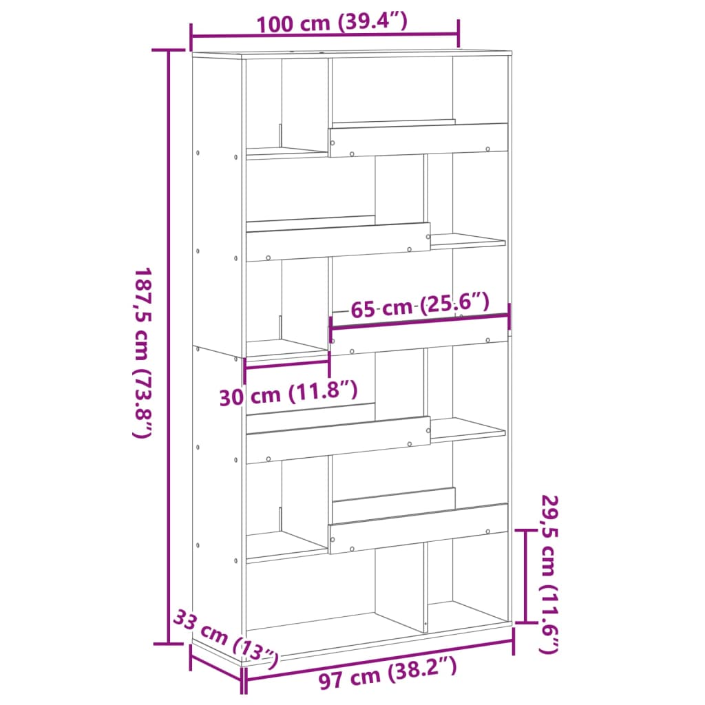 vidaXL Βιβλιοθήκη/Διαχωριστικό Χώρου Γκρι 100x33x187,5 εκ. Επεξ. Ξύλο