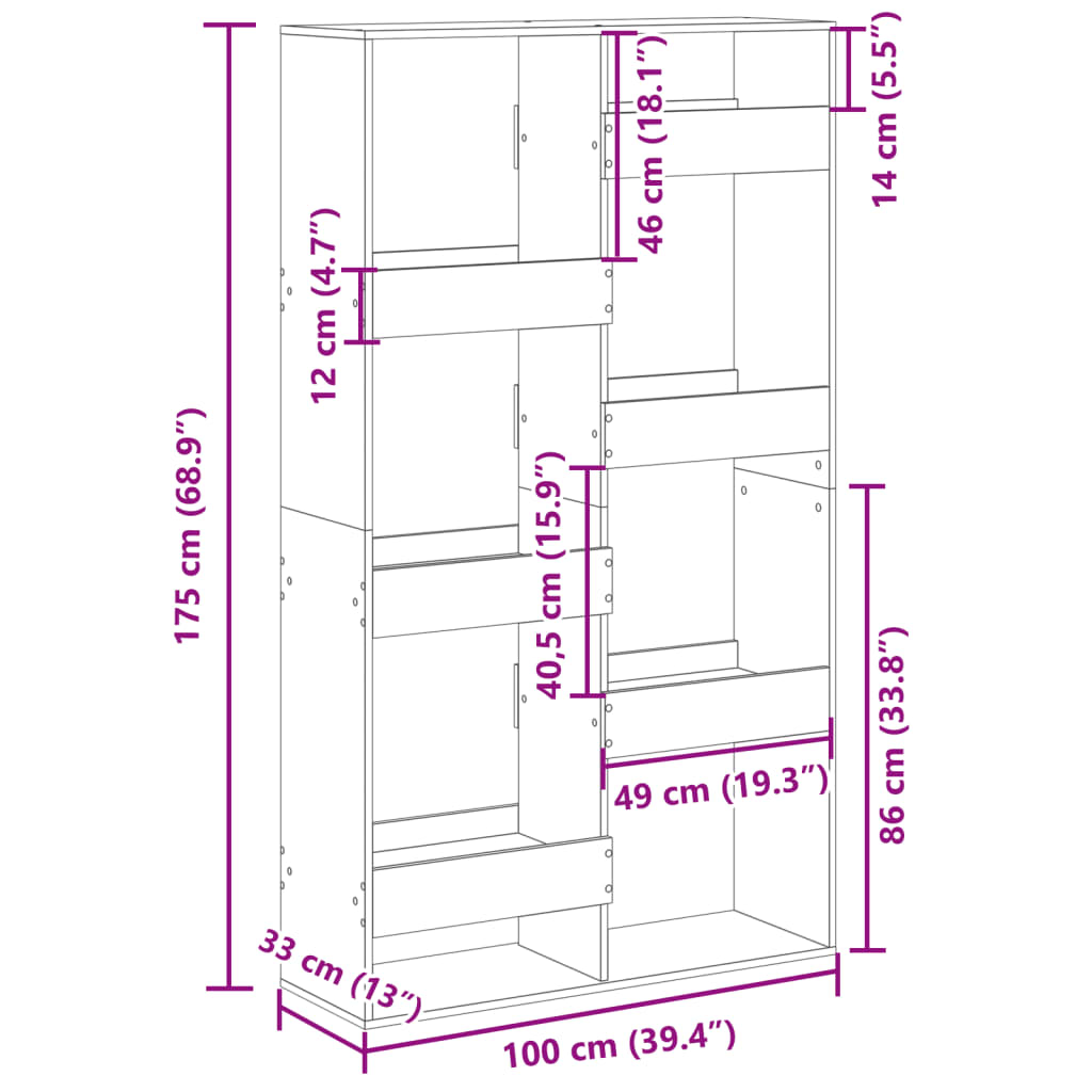 vidaXL Βιβλιοθήκη/Διαχωριστικό Χώρου 100x33x175 εκ. Επεξ. Ξύλο