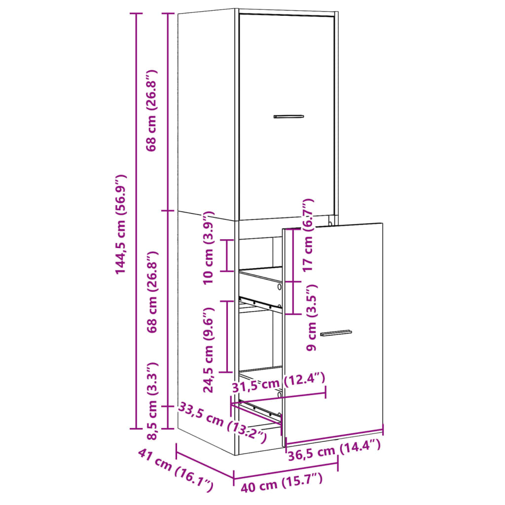 vidaXL Συρταριέρα Γενικής Χρήσης Μαύρο 40x41x144,5 εκ. Επεξ. Ξύλο