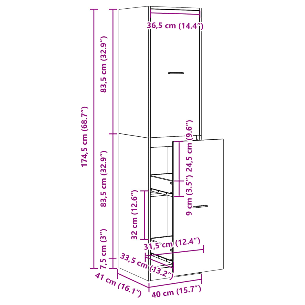 vidaXL Συρταριέρα Γενικής Χρήσης Καφέ Δρυς 40x41x174,5 εκ. Επεξ. Ξύλο