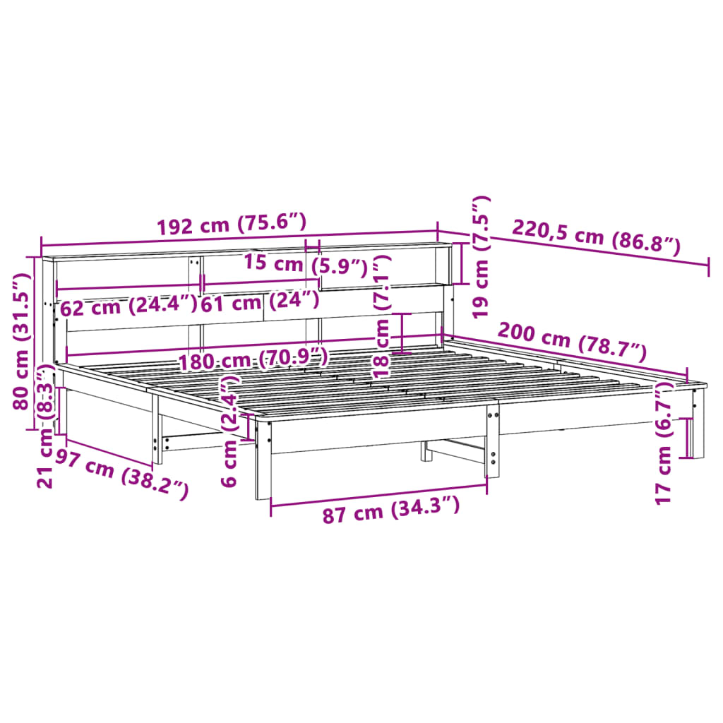 vidaXL Σκελετός Κρεβ. Χωρίς Στρώμα Καφέ Κεριού 180x200 εκ Μασίφ Πεύκο