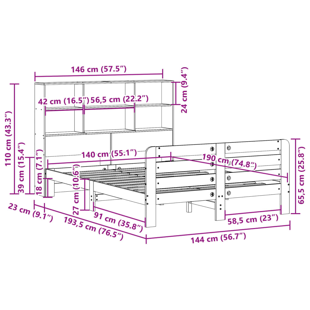 vidaXL Σκελετός Κρεβατιού Χωρίς Στρώμα Καφέ 140x190 Μασίφ Ξύλο Πεύκου