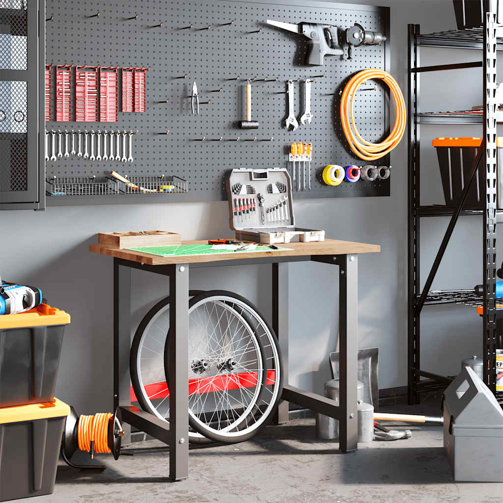 vidaXL Πάγκος Εργασίας Ανοιχτό Καφέ 100x60x81,5 cm Μασίφ Ξύλο Δρυς