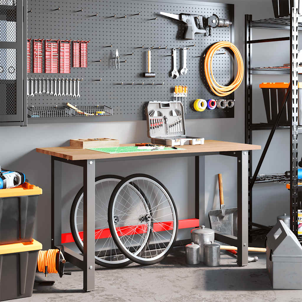 vidaXL Πάγκος Εργασίας Ανοιχτό Καφέ 140x60x81,5 cm Μασίφ Ξύλο Δρυς