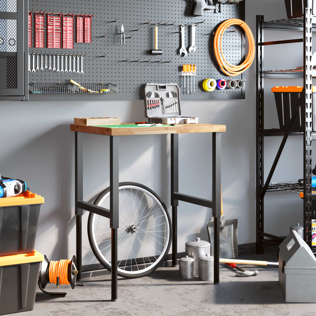 vidaXL Πάγκος Εργασίας Ορθογώνιος 80x60x(73-99,5)εκ Μασίφ Ξύλο Ακακίας