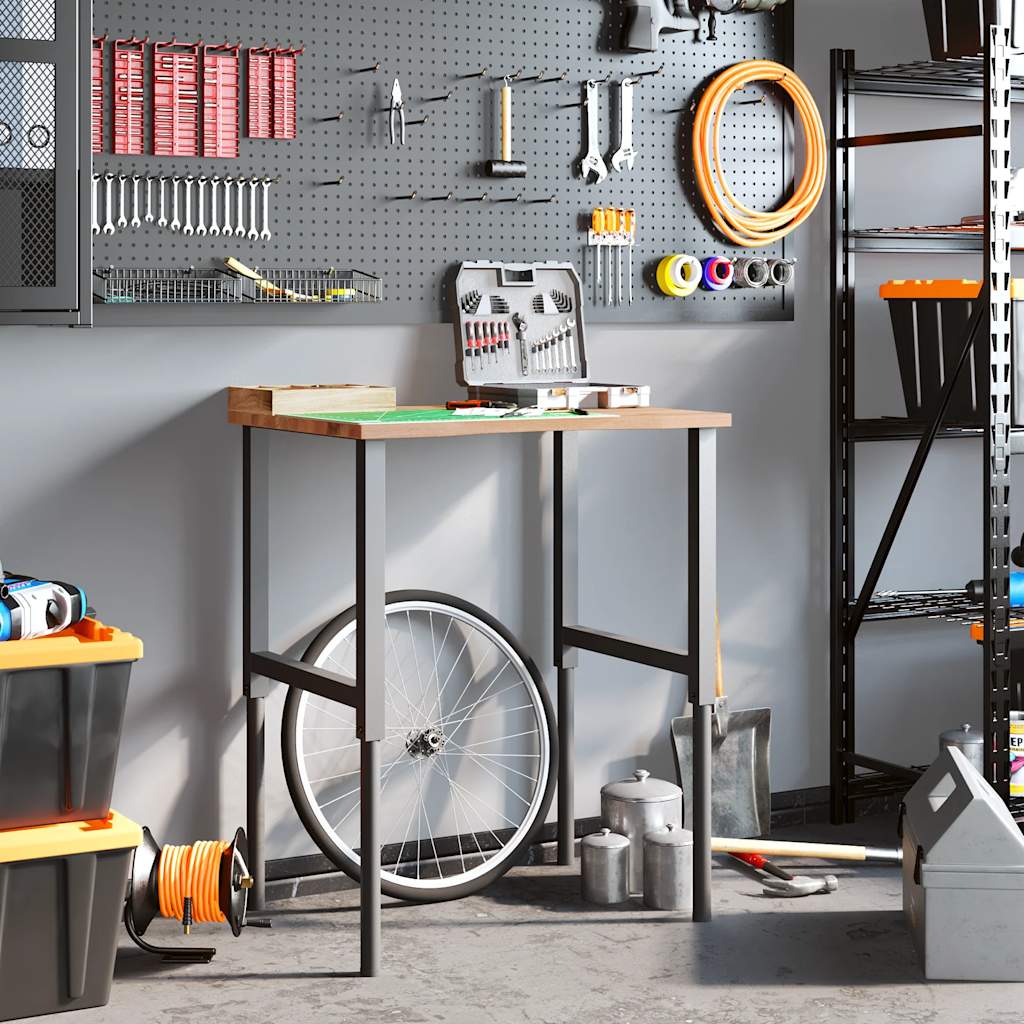 vidaXL Πάγκος Εργασίας Ανοιχτό Καφέ 80x60x(71,5-98) cm Μασίφ Ξύλο Δρυς