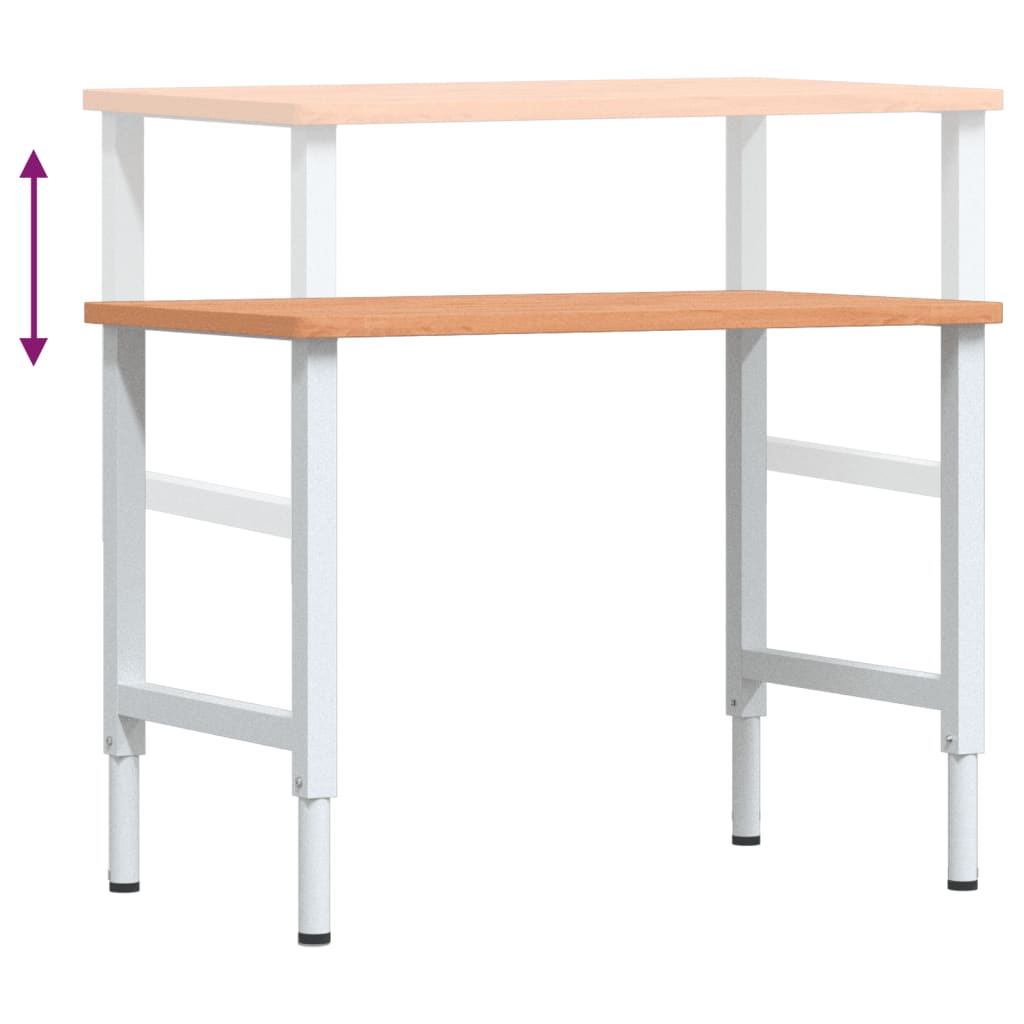 vidaXL Πάγκος Εργασίας Ορθογώνιος 100x60x(71,5-98) εκ Μασίφ Ξύλο Οξιάς