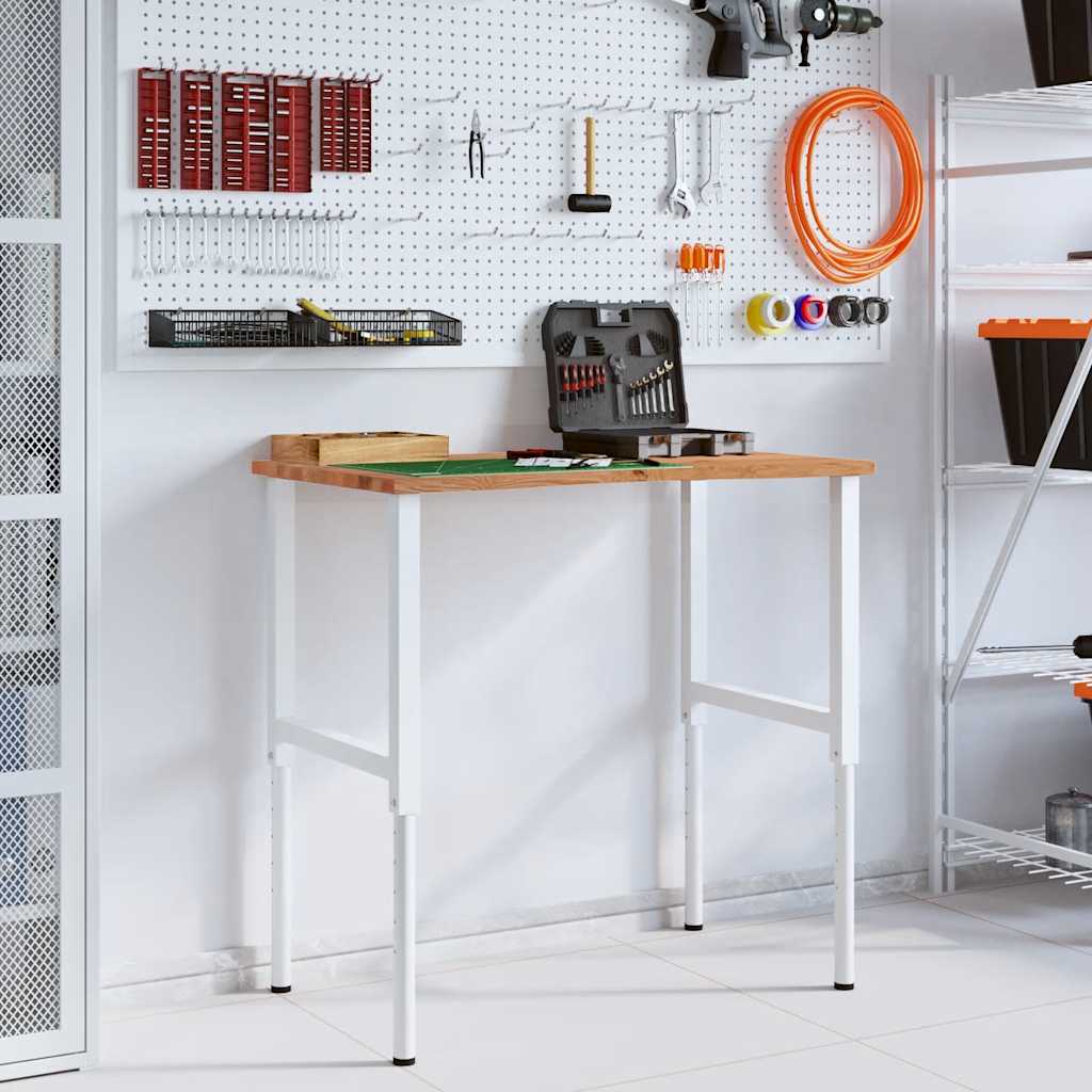 vidaXL πάγκος εργασίας ανοιχτό καφέ 100x60x(71,5-98)cm μασίφ ξύλο δρυς