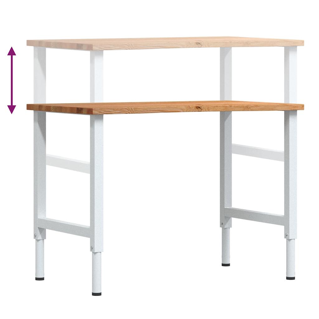 vidaXL πάγκος εργασίας ανοιχτό καφέ 100x60x(71,5-98)cm μασίφ ξύλο δρυς