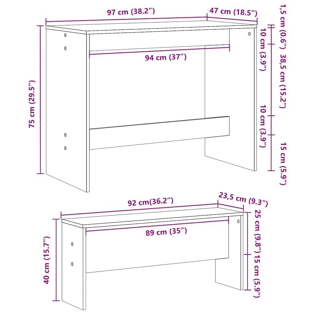vidaXL Σετ Τραπεζαρίας με Πάγκο Μαύρο από Επεξεργασμένο Ξύλο