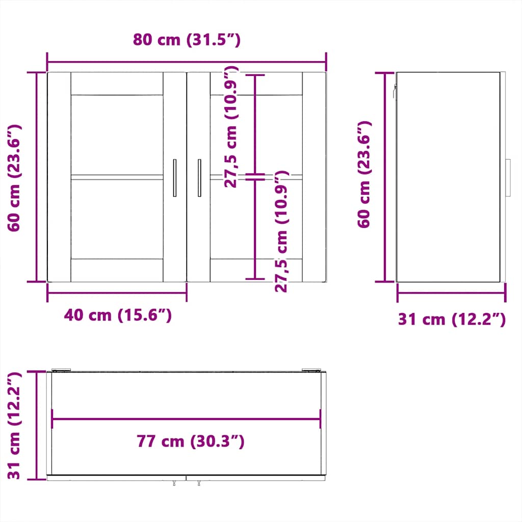 vidaXL Ντουλάπι τοίχου κουζίνας με γυάλινη πόρτα Porto Δρυς τεχνίτης