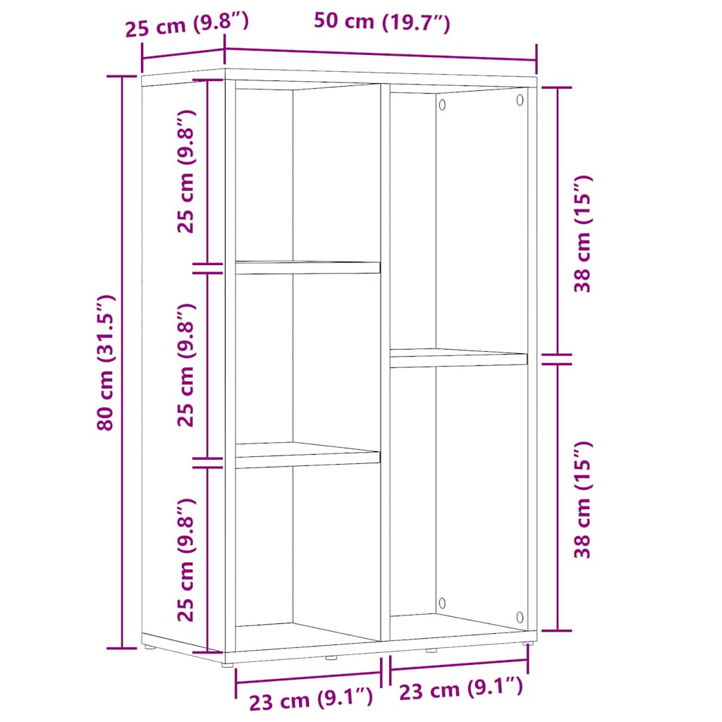 vidaXL Βιβλιοθήκη Artisan Δρυς 50x25x80 εκ. Επεξεργασμένο Ξύλο