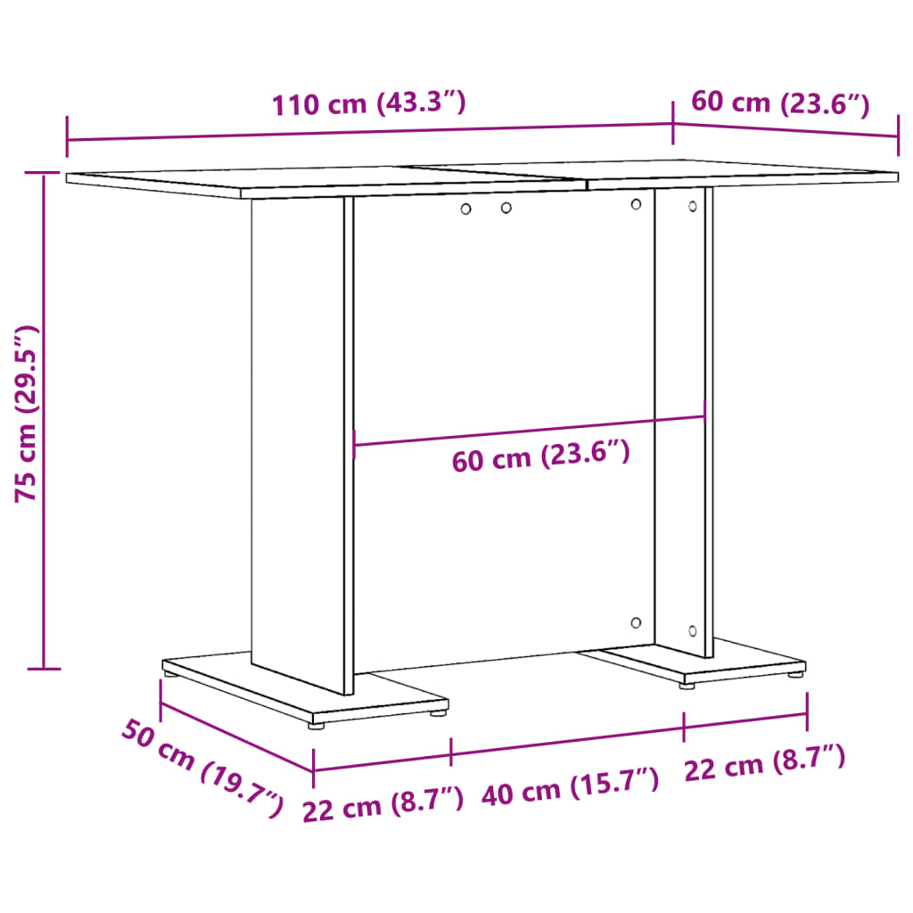 vidaXL Τραπεζαρία Όψη Παλαιού Ξύλου 110x60x75 εκ. Επεξεργασμένο Ξύλο