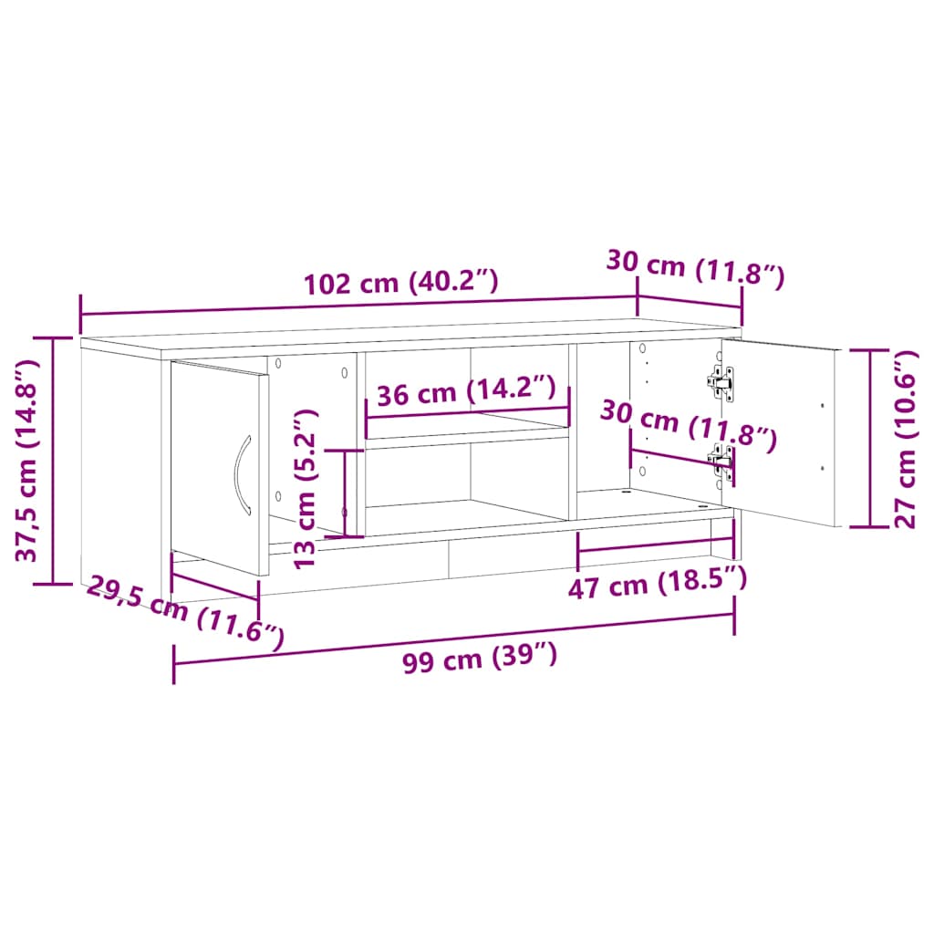 vidaXL Έπιπλο Τηλεόρασης Όψη Παλαιού Ξύλου 102x30x37,5 εκ. Επεξ. Ξύλο