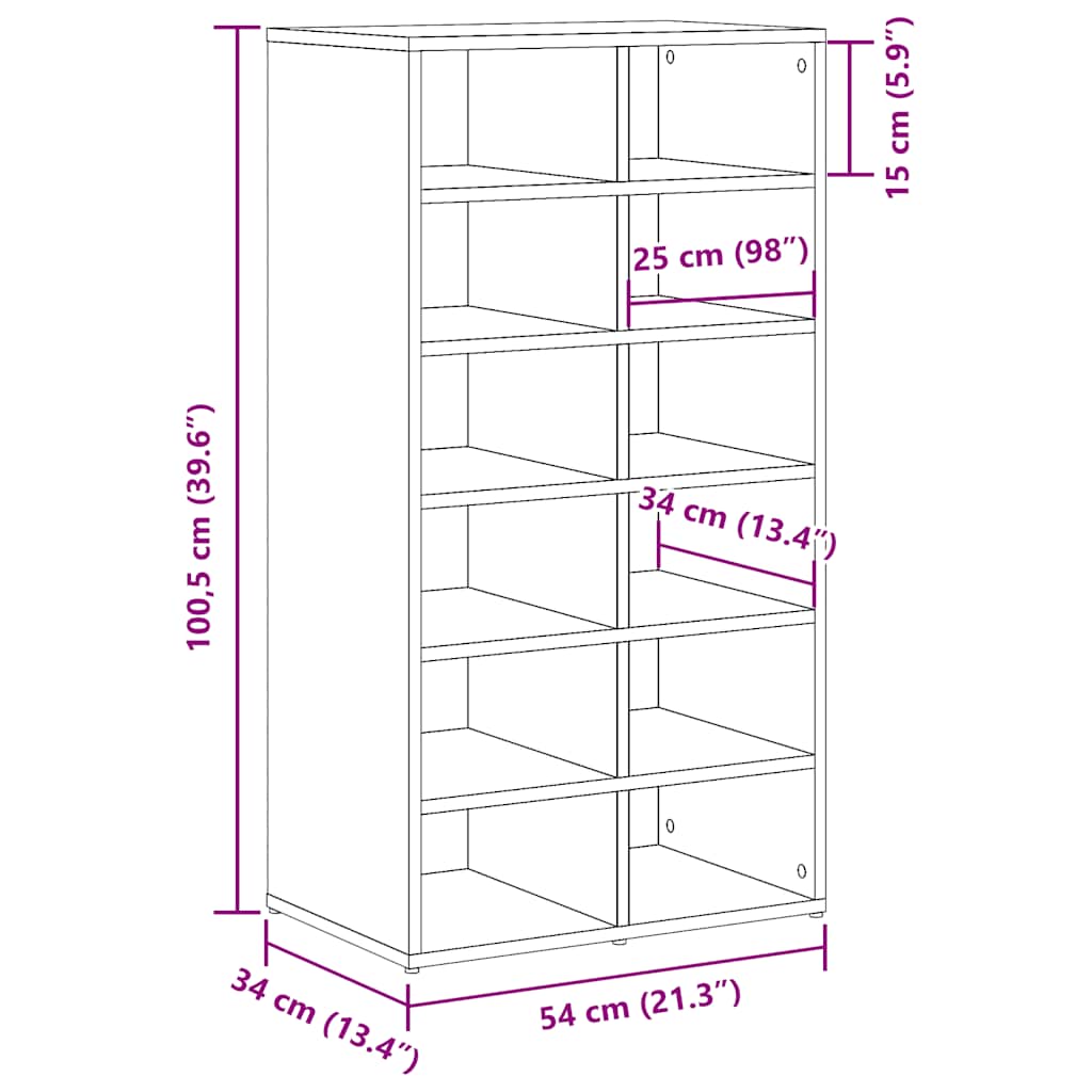vidaXL Παπουτσοθήκη Παλιό Ξύλο Δρυς 54x34x100,5εκ Επεξεργασμένο Ξύλο