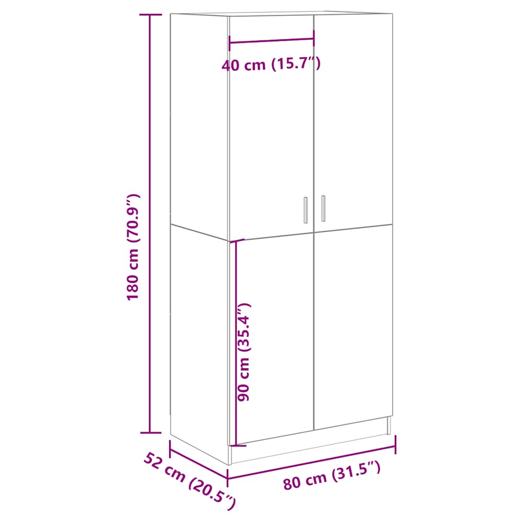 vidaXL Ντουλάπα Παλιό Ξύλο 80 x 52 x 180 εκ. από Μοριοσανίδα
