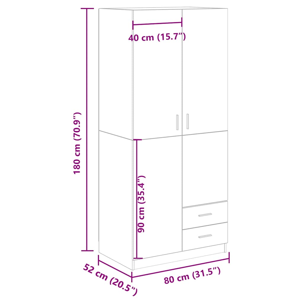 vidaXL Ντουλάπα Παλιό Ξύλο 80 x 52 x 180 εκ. από Μοριοσανίδα