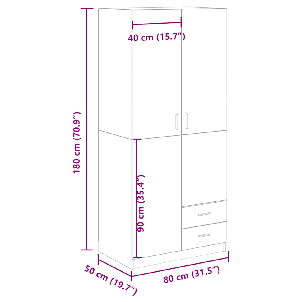 vidaXL Ντουλάπα Τεχνίτης Δρυς 80x52x180 εκ Επεξεργασμένο Ξύλο