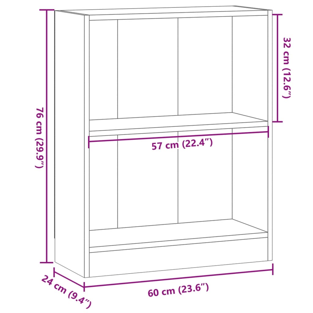 vidaXL Βιβλιοθήκη Αρτισιανή Δρυς 60x24x76 εκ. από Επεξεργασμένο Ξύλο