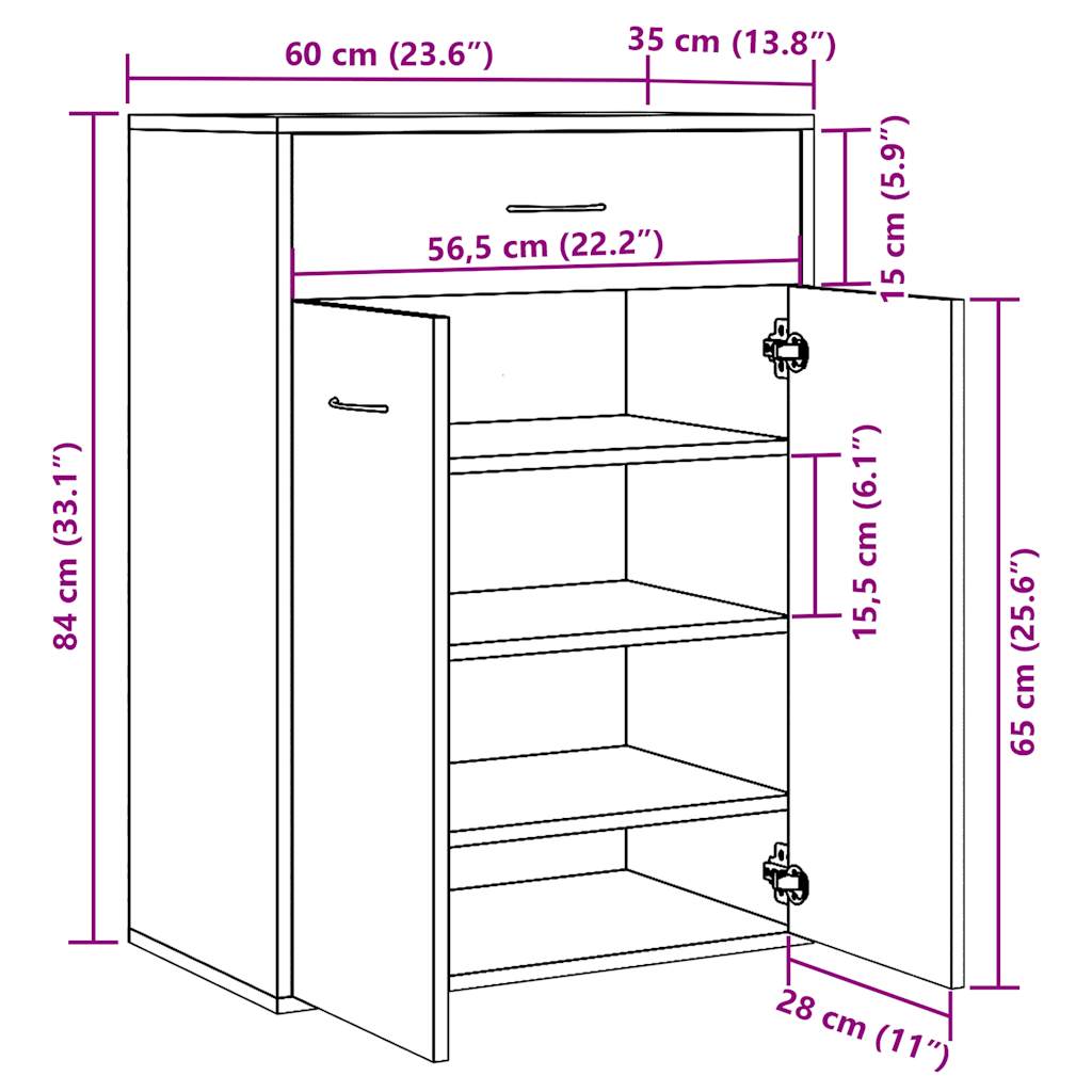 vidaXL Παπουτσοθήκη Αρτισιανή Δρυς 60x35x84 εκ. Επεξεργασμένο Ξύλο