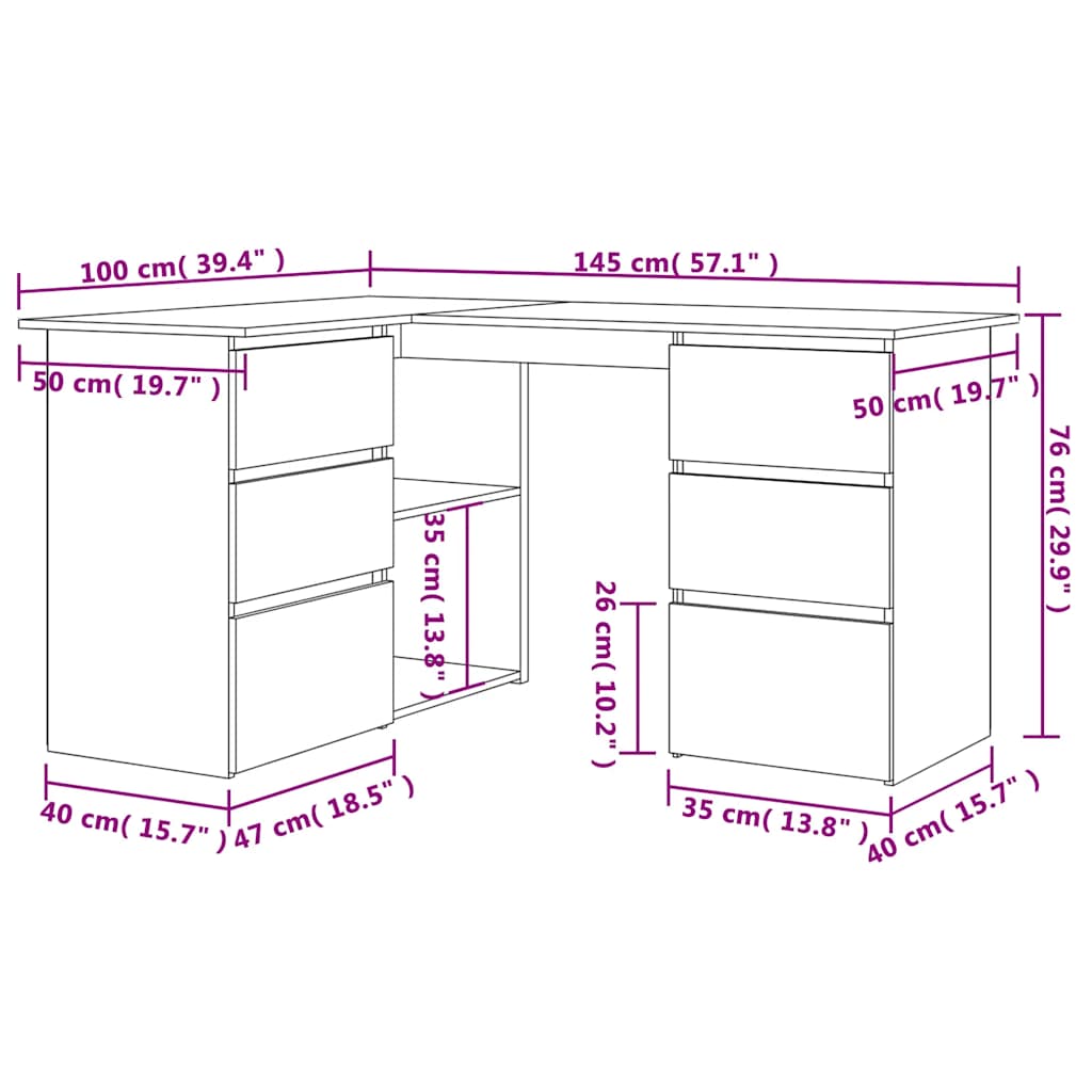 vidaXL Γωνιακό γραφείο Artisan Oak 145x100x76 cm Κατασκευασμένο ξύλο