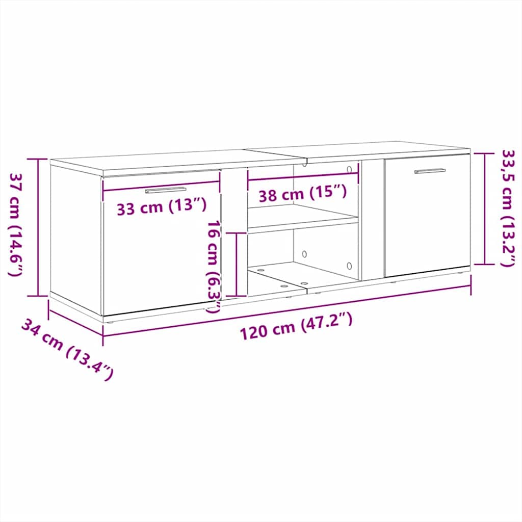 vidaXL Έπιπλο Τηλεόρασης Παλιό Ξύλο 120 x 34 x 37 εκ. από Μοριοσανίδα