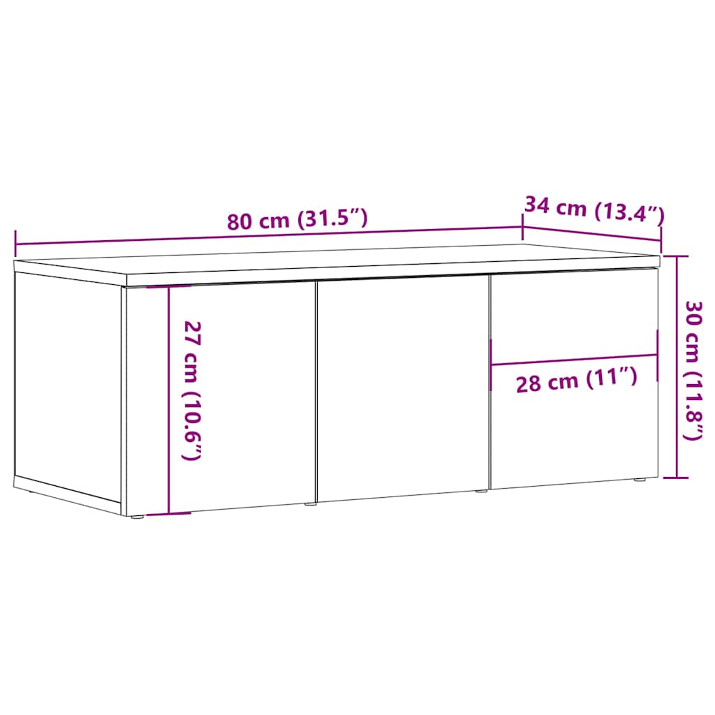 ντουλάπι τηλεόρασης vidaXL Παλιό ξύλο 80x34x30 cm Κατασκευασμένο ξύλο
