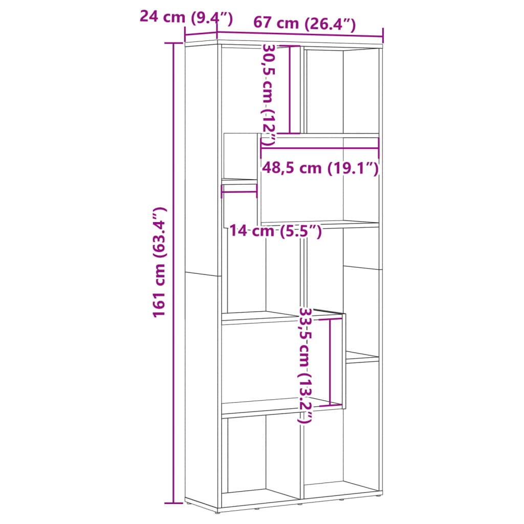 vidaXL Βιβλιοθήκη Αρτισιανή Δρυς 67x24x161 εκ. Επεξ. Ξύλο