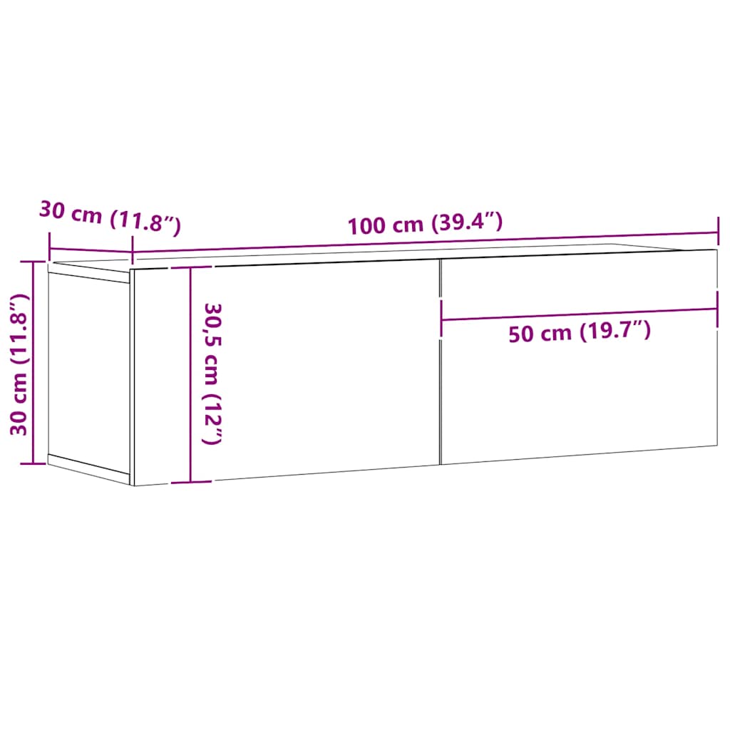 vidaXL Ντουλάπι Τηλεόρασης Τοίχου Artisan Δρυς 100x30x30 εκ Επ. Ξύλο