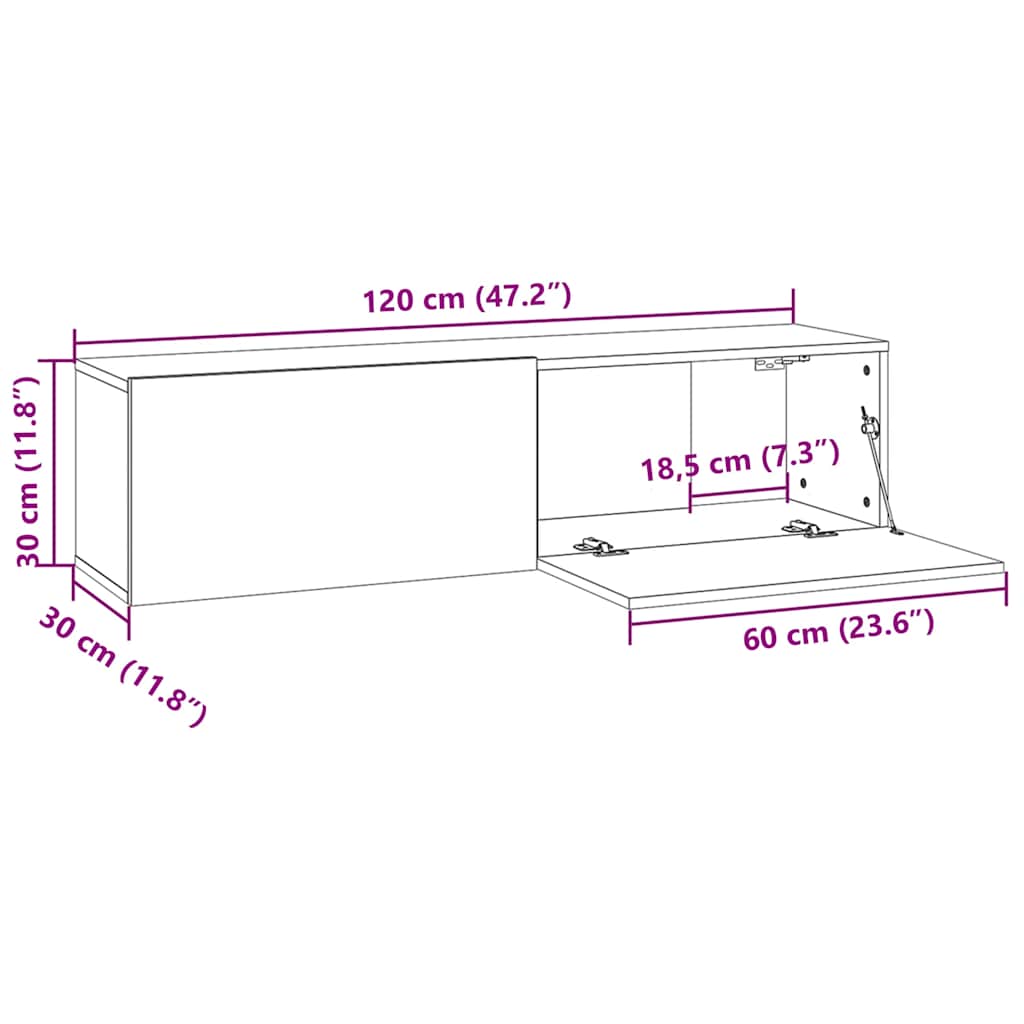 vidaXL Ντουλάπι Τηλεόρασης Τοίχου Παλιό Ξύλο 120x30x30 εκ Επ. Ξύλο