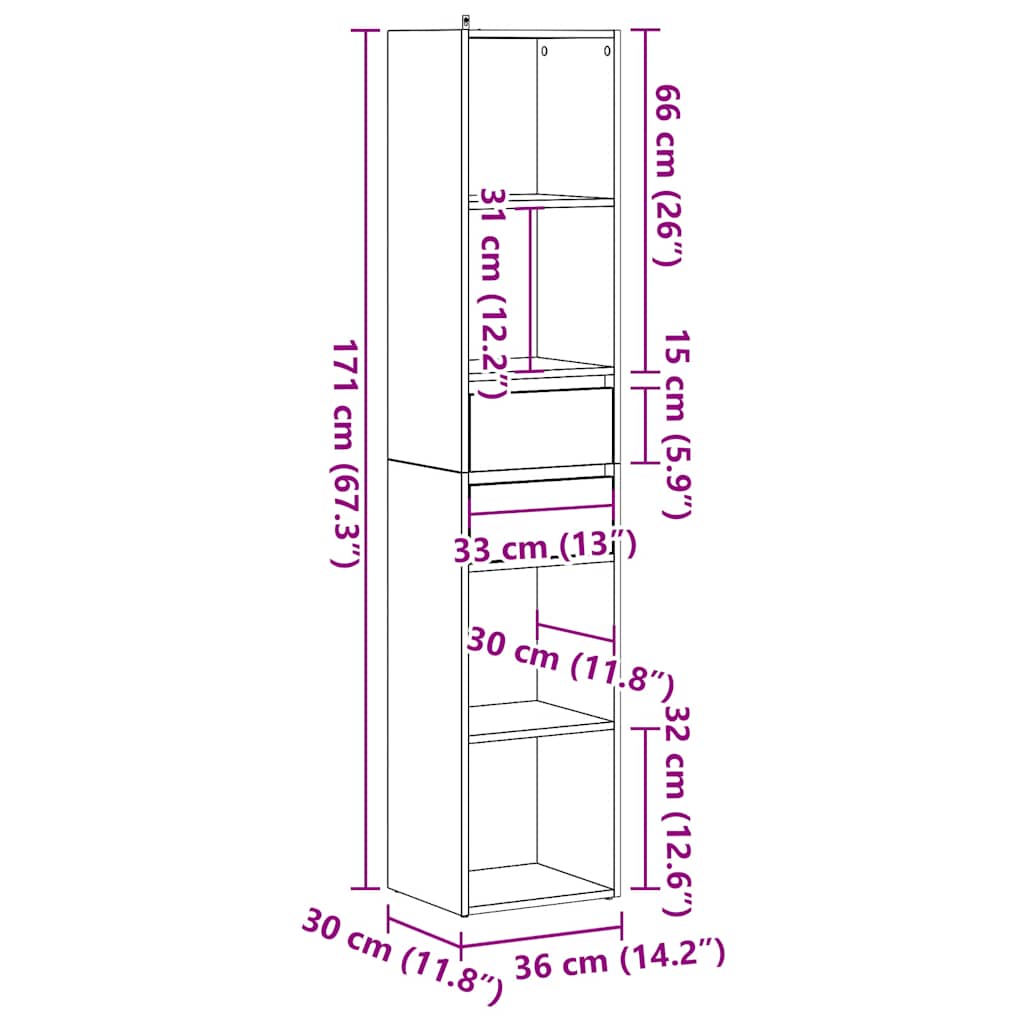 ντουλάπι βιβλίων vidaXL Παλιό ξύλο 36x30x171 cm Κατασκευασμένο ξύλο