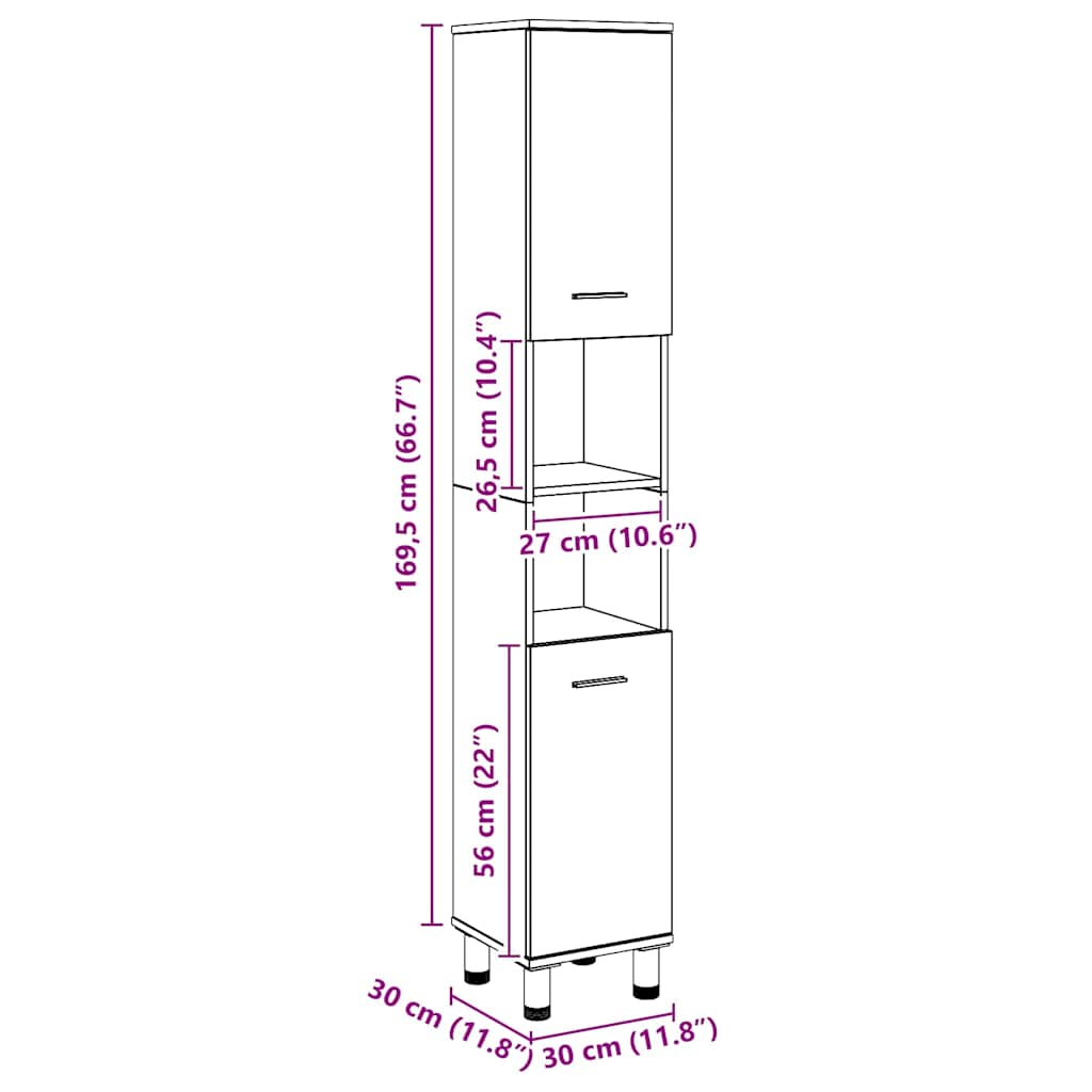 vidaXL Ντουλάπι μπάνιου Artisan Oak 30x30x179 cm Κατασκευασμένο ξύλο