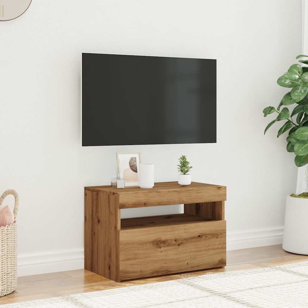 ντουλάπι τηλεόρασης vidaXL με φώτα LED Artisan Oak Κατασκευασμένο ξύλο