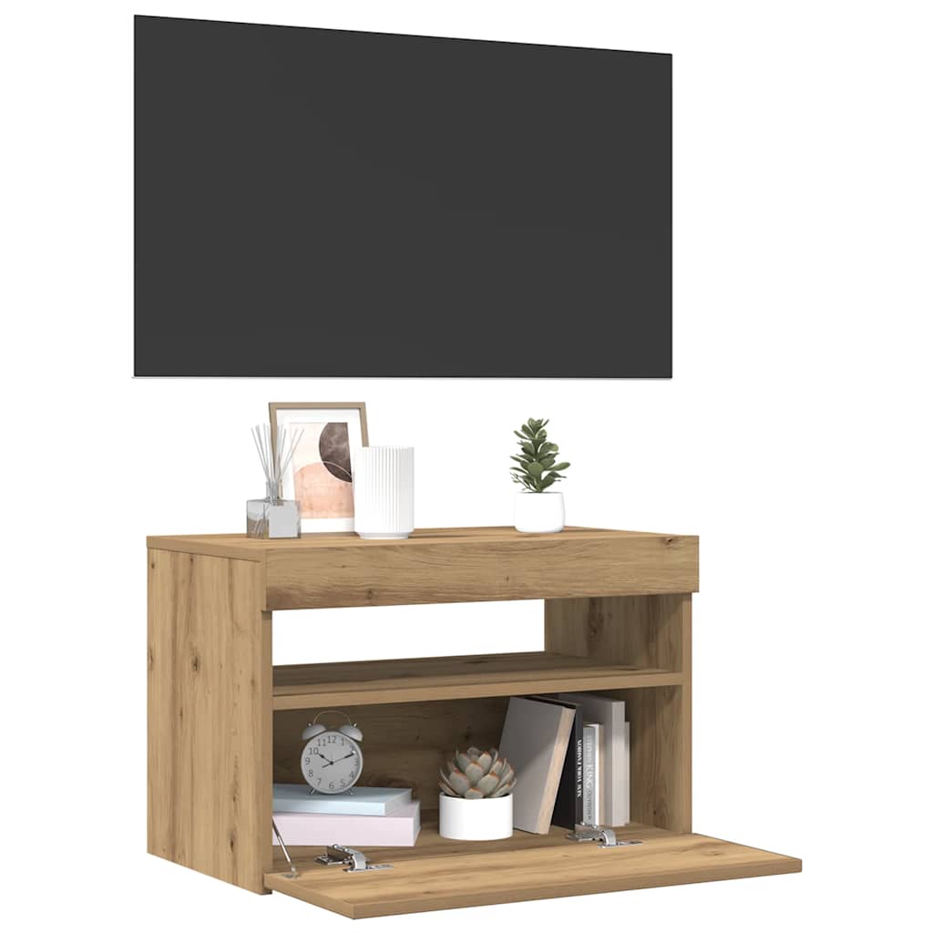 ντουλάπι τηλεόρασης vidaXL με φώτα LED Artisan Oak Κατασκευασμένο ξύλο
