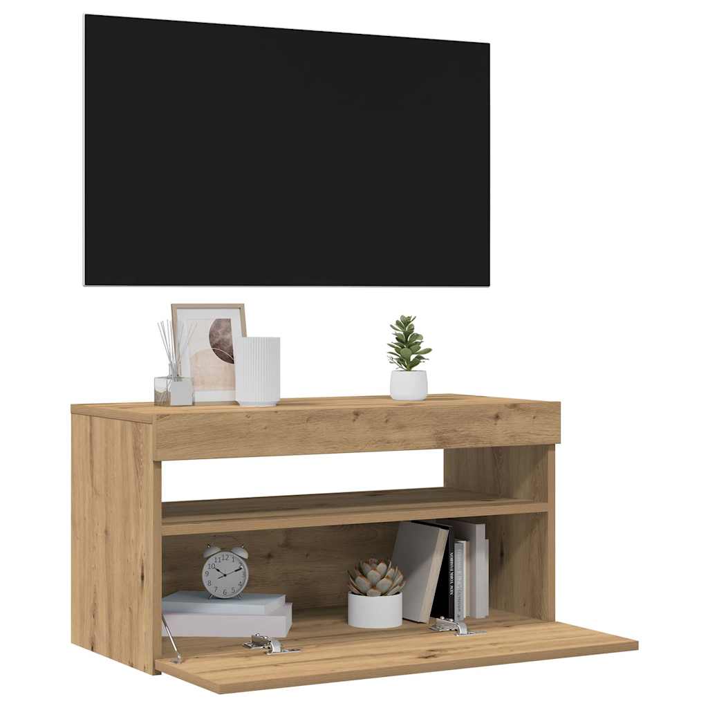 ντουλάπι τηλεόρασης vidaXL με φώτα LED Artisan Oak Κατασκευασμένο ξύλο