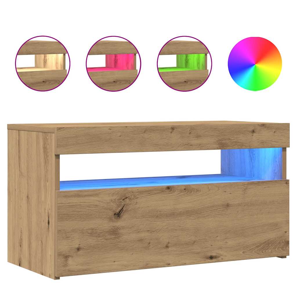 ντουλάπι τηλεόρασης vidaXL με φώτα LED Artisan Oak Κατασκευασμένο ξύλο