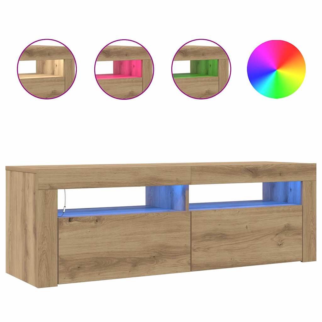 vidaXL Έπιπλο Τηλεόρασης με LED Αρτισιανή Δρυς 120x35x40 εκ Επεξ.Ξύλο
