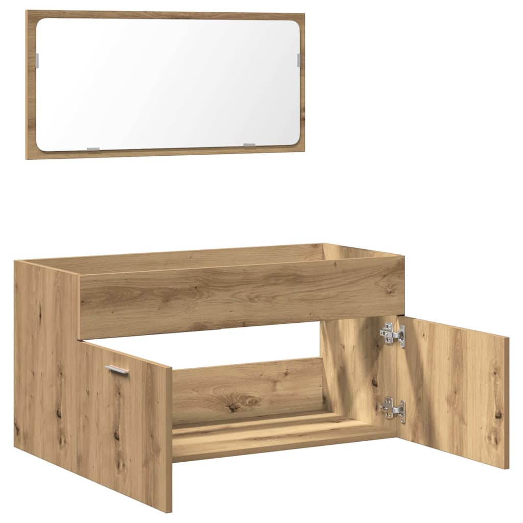 vidaXL Ντουλάπι μπάνιου με καθρέφτη Ξύλο Τεχνικής Δρυς